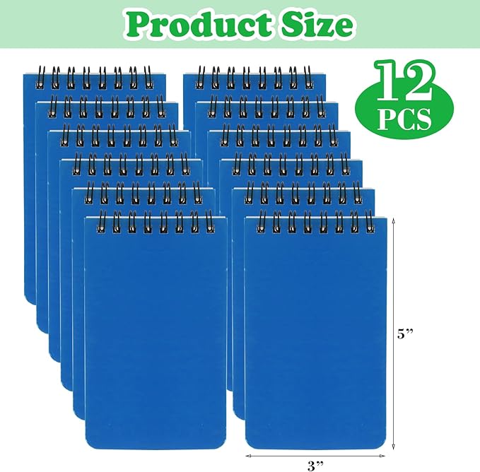 12 Pack mini Spiral Steno Pads,3x5 Inch Small Notepads, Small Pocket Notebooks, College Ruled Lined Note Pads For Kids Adults Outdoor,Home,School,Office,75 Sheets/150 Pages (Blue)