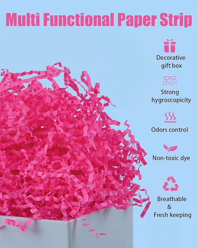Raissily 10.5oz/300g Crinkle Cut Paper Shred Filler, Packing Grass Cushion for Valentine's Day Wedding Birthday Anniversaries Mother's Day Confetti Box Bag Basket Filling Gift Decoration - Hot Pink