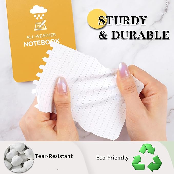 COIDEA Waterproof Notebook, 4 Pack Top-Spiral Pocket Notepad, 3" x 5" Weatherproof NotePad, All Weather Police Pocket Notebook Little Memo Steno Note Pads for Outdoor Office School Recording, Yellow