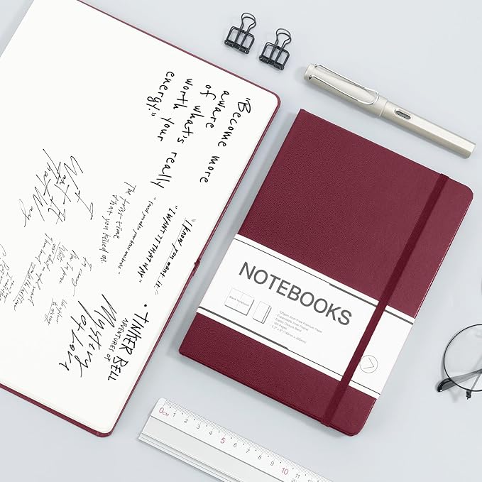 M&G Blank Journal Notebook, 160 Pages, A5 Medium Size 5.6" x 8" for Men Women, 100GSM Thick College Ruled Paper for Journaling, Writing, Sketching, Leather Hardcover, Burgundy