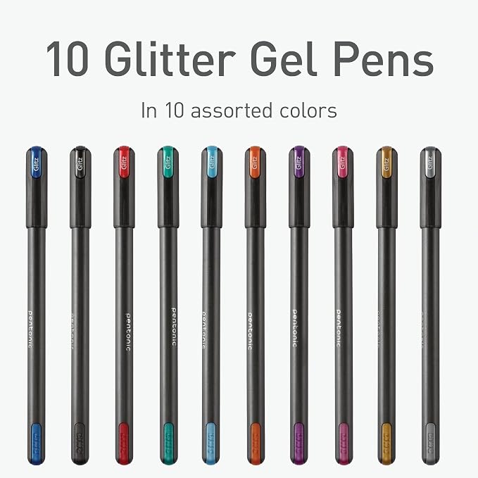 Pentonic Glitter Gel Pens, 400 Count, 10 Assorted Colors, 1.0 mm Bold Point, Smooth Writing For Journaling, Notetaking & Art Projects (1002365), Pack of 40