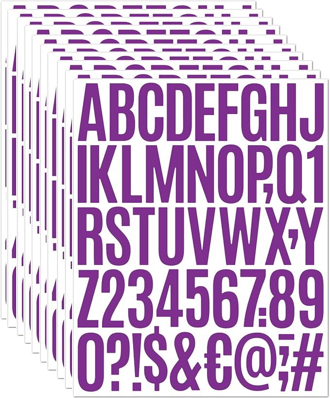 Craft Letter Stickers 2 Inch, 8 Sheets Large Alphabet Decals, Waterproof Self Adhesive Vinyl Letters for Vision Boards, Classroom Displays and Event Decorations (Purple)