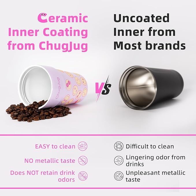 16 oz Travel Coffee Mug with Ceramic Coating, Leak-Proof Vacuum Insulated Coffee Tumbler with Lid, Reusable Double Wall Stainless Steel Travel Cup for Hot& Cold Drinks (Pink)