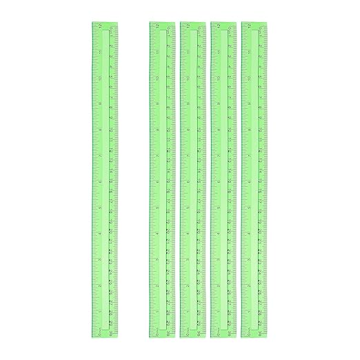 HARFINGTON 5pcs Plastic Rulers 12" (30cm) Clear Straight Ruler Measuring Tool Inches and Centimeters for Home Office Classrooms Drafting, Clear Green