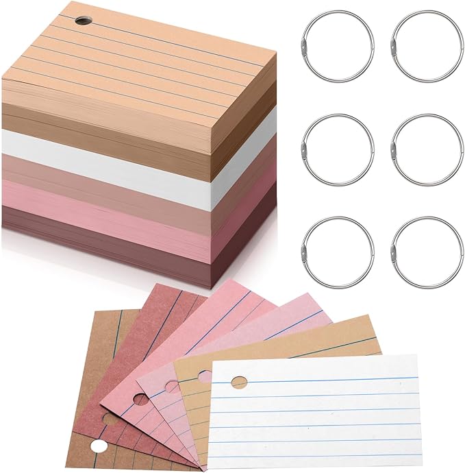 Epakh 300 Pieces Lined Index Cards 180 GSM Thick Flash Cards with Rings Notecards Punched Back to School for Studying Adults Home College Office(2 x 3 Inch,Yellow Series)