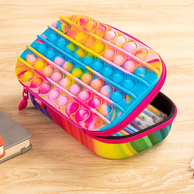 ZIPIT POP Pencil Case for Girls, Silicone Sensory Pencil Box, Rainbow | Playful box for kids with tactile top, sturdy crack-proof shell, secure zipper, large capacity holds 60 pens & pencils