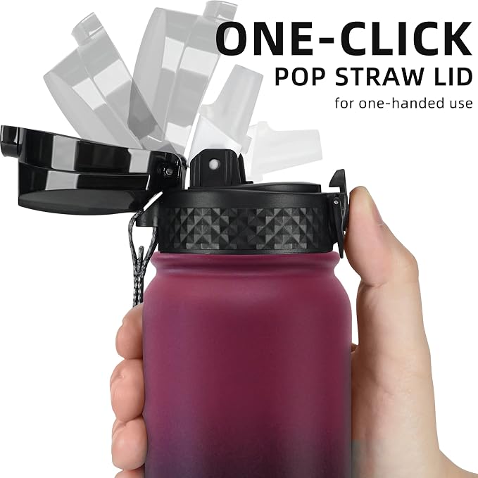 Fanhaw 20 Oz Kids Insulated Stainless Steel Water Bottle with Straw Lid, Leakproof & Anti-Dust Everyday Use Bottle for School, Women & Men, Back to School Essentials (Red Black)
