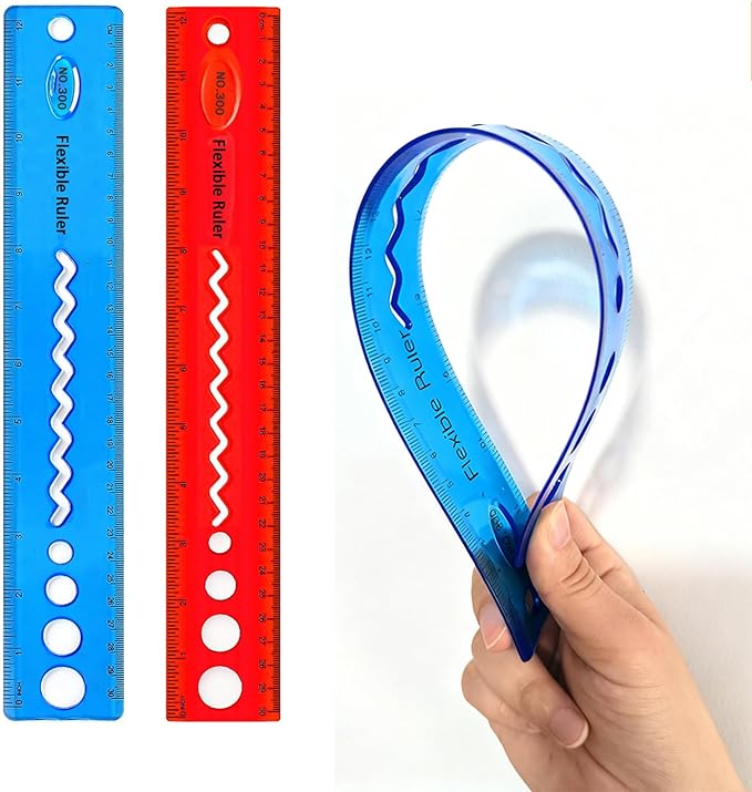 2 PCS Flexible Ruler, 12inch/30cm Plastic Clear Bendable Soft Ruler, Shatterproof Flat Rulers for School, Classroom, Office Supplies