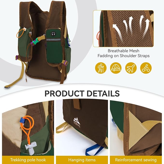 15L Small Hiking Backpack Travel Daypack Colorful Lightweight Packable Foldable Casual Backpack for Women Men