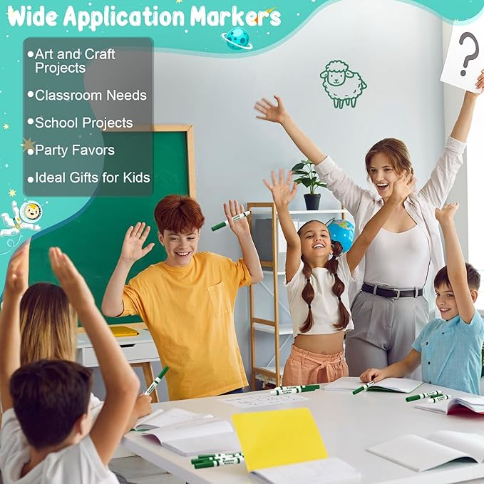 60 Pcs green Washable Markers Bulk Coloring Broad Line Markers for Kids Conical Tip green drawing pens for Classroom Back to School travel Art baby shower gender reveal Supplies, Ages 6+