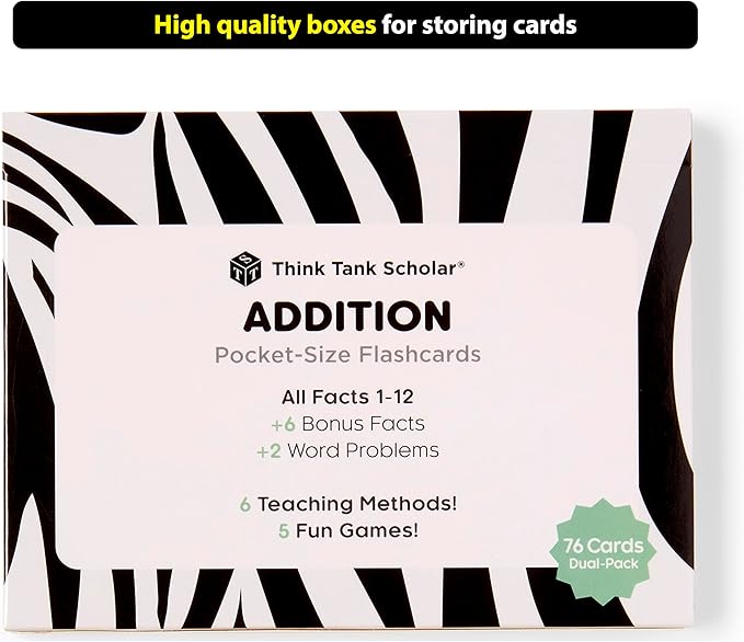 Think Tank Scholar Addition Flash Cards - 150 Facts 1-12 - Award Winning Math Flashcards for Toddlers 2-4 - Kids Ages 4-8 in Kindergarten, 1st, 2nd, 3rd Grade & Homeschool - Teaching Methods & Games