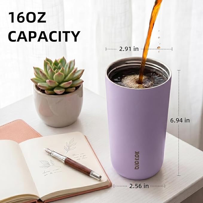 BJPKPK 3 Pack 16oz Travel Coffee Mugs, Insulated Stainless Steel Tumblers with Leak-Proof Lids, BPA Free, Dishwasher Safe Bulk Tumbler Set for Gifts & Daily Use,Lavender