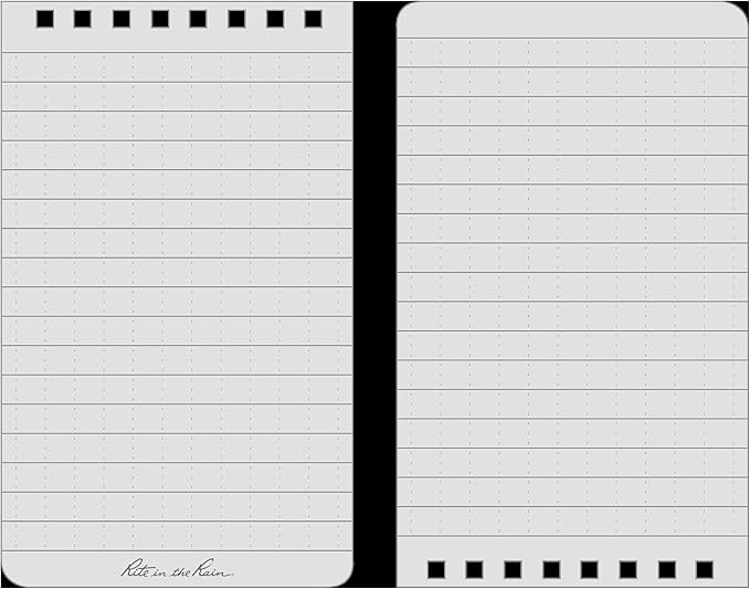 Rite in the Rain Weatherproof Top Spiral Notebook, 3" x 5", Black Cover, Universal Pattern, 6 Pack (No. 735L6)
