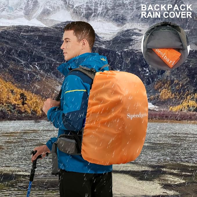 SPEEDPARK 40L Hiking Backpack, Lightweight Camping Daypack with Rain Cover | Water-Resistant Rip-Stop Nylon, Multi-Pockets, Survival Whistle. Ideal For Men, Women, Travel, Trekking