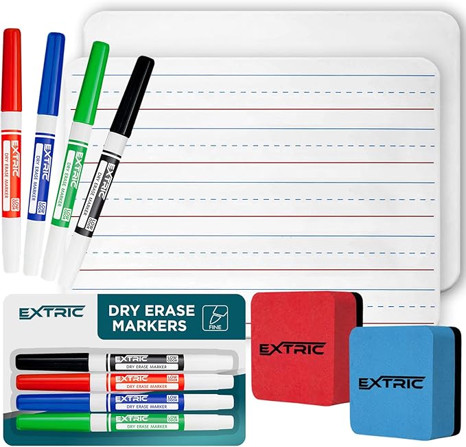 Small White Board for Kids 2 PK, Double Sided Small Dry Erase Board, 4 Fine Tip Markers, 2 Mini Erasers Mini Whiteboard for Kids, Lapboard perfect for Homeschool Supplies, Office, Classroom