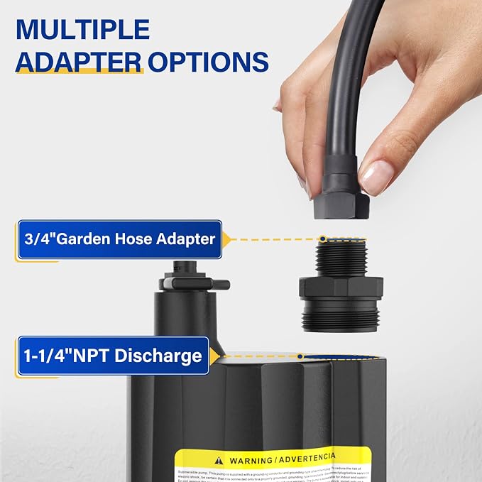 1/3 HP Submersible Water Pump 2160GPH Sump Pump Thermoplastic Utility Pump Portable Electric Water Pump Water Remove for Basement Hot Tubs Garden Pool Cover Draining with 10 ft Cord | Thermoplastic Utility Pump Electric Water Pump Water Remove for Base...