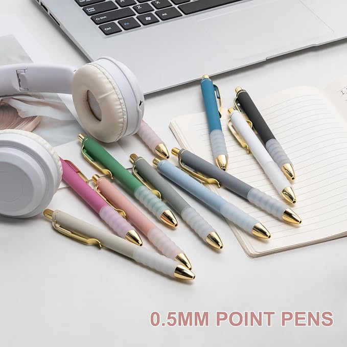 Linbsunne Gel Pens Black Ink Pen 0.5mm Fine Point, 12-count | Smooth Writing, Retractable Pens with Soft Grip, Office School Supplies for Nurses Teachers, Quick Dry