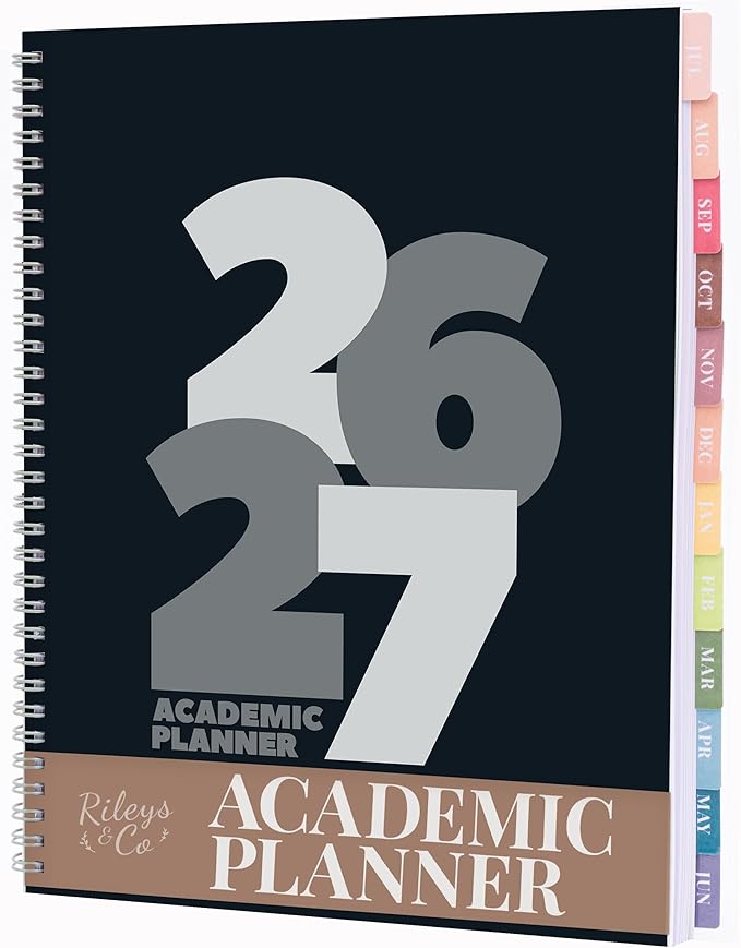 Rileys Academic Planner 2026-2027, Daily, Weekly & Monthly Planner, July 2026 - June 2027, Student Notes Pages, Twin-Wire Binding, Weekly Agenda for School & Work (8.5 x 11-Inches, Chunky, Black)
