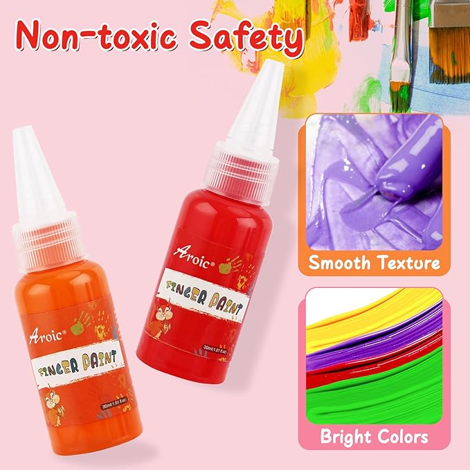 12 Color Washable Finger Paint set, Non Toxic Finger Paints Set with Gift Box for Kids Early Learning, Art Painting Supplies for Boys Girls Gifts, Hand Painting DIY Crafts