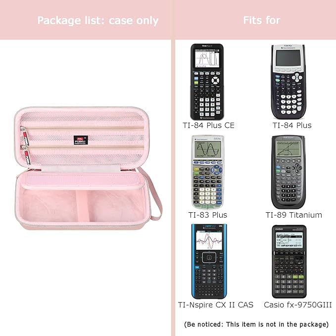 FBLFOBELI Hard Case for Texas Instruments TI-84 Plus CE/TI-84 Plus/TI-83 Plus/Casio fx-9750GIII Color Graphing Calculator, Mesh Pocket for Pens, Cables and Other Accessories (Case Only) (Rose Gold)