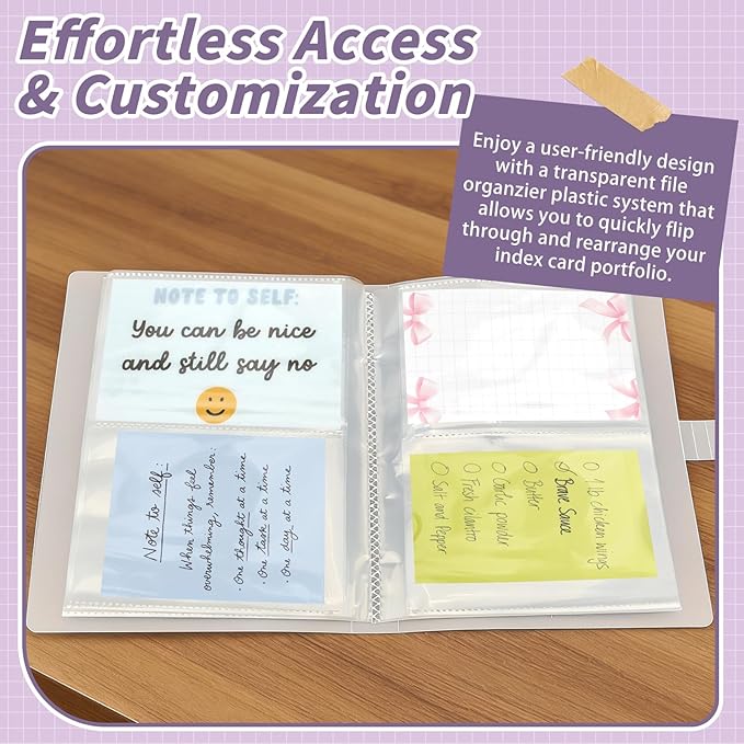 Bercoor 2 Pack 3 x 5 Index Cards Holders, Holds 400 Pieces Cards, Plastic Sleeves Indexcard Booklet Folder for Note, Study and Recipe