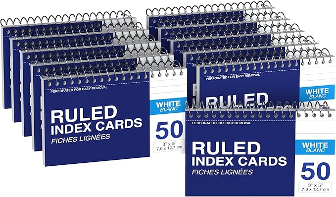 Spiral Bound White Index Cards 3x5 Index Card Book Spiral Flashcards White Note Cards (10 Pack)
