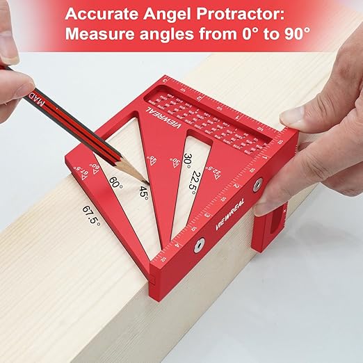 Multi-Angle 3D Measuring Ruler: 22.5/30/45/60/67.5/90 Degree Aluminum Alloy Square Ruler Protractor, Ideal for Engineer Carpenter Crafting, Drawing
