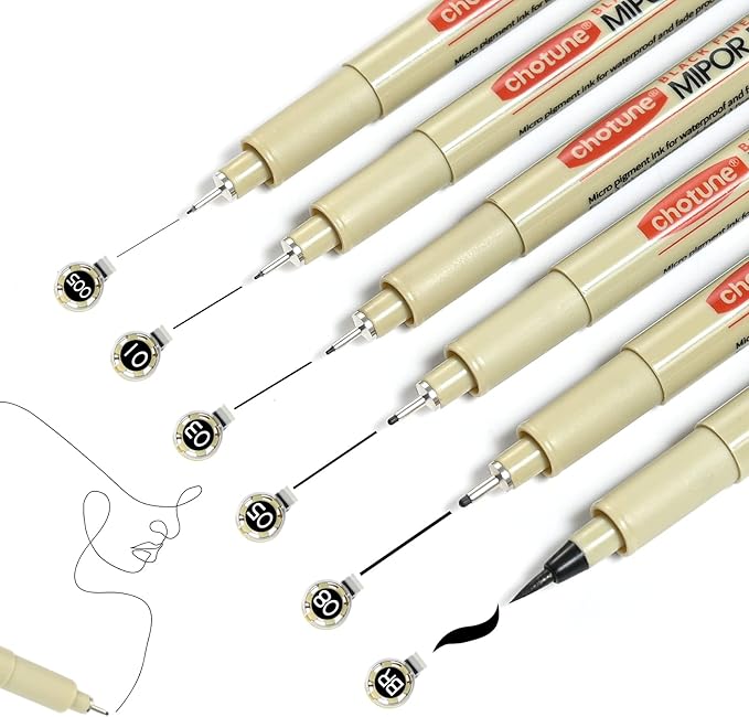 GETHPEN Micro Fineliner Set, 6 Pack Black Micro Fine Point Drawing Waterproof Archival Ink Multiliner Pens for Artist Illustration, Sketching, Technical Drawing, Anime, Manga