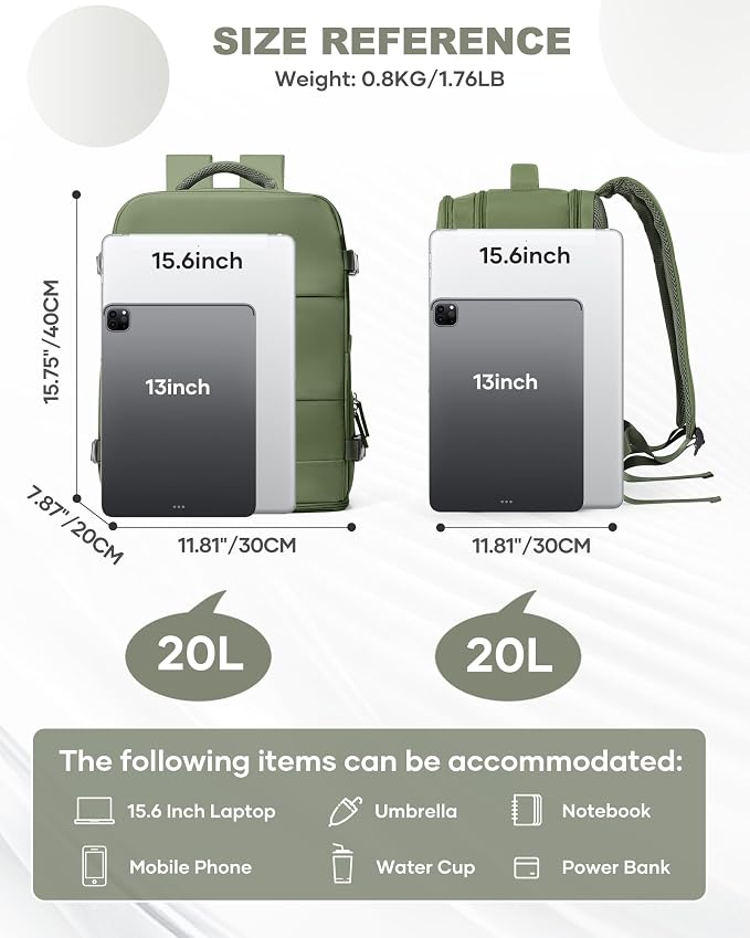coowoz Travel Backpack Carry On for Women Man Gym Backpack with Laptop Compartment Mochila de Viaje Teacher Personal Item Backpacks Rucksack Airplane Accessories Must Haves,Gray Green Small
