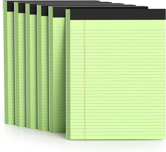 AILZFEI 300 Sheets Green Legal Pads 8.5 x 11 College Ruled Paper 6-Pack Note Pads Narrow Ruled 50 Sheets per Notepad Perforated Writing Pad Durable Sturdy Back 8x11 Pads of Paper
