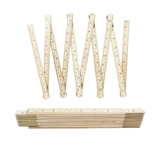 2 Pack Folding Wood Rulers, 6.6 Feet 2 Meters Wooden Foldable Ruler Double Sided with Inch and Metric Measurements for Carpenter Engineers Woodworking DIY Craft