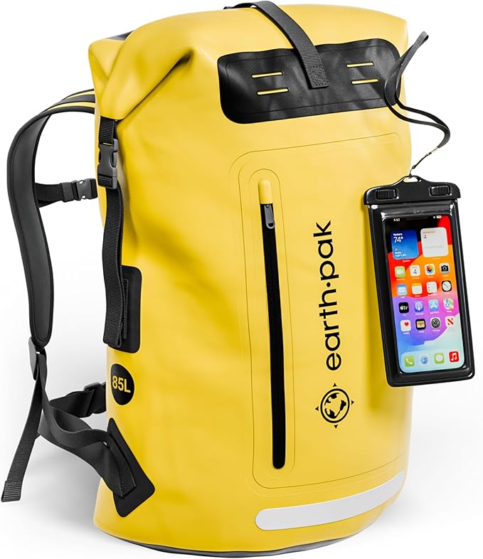 Waterproof Dry Bag Backpack with Zippered Pocket - 85L Kayaking Boating