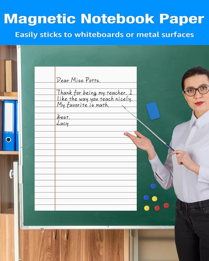 Magnetic Notebook Paper for Classroom: 17"x24" Dry Erase Handwriting Lined Poster for Whiteboard - Write and Wipe Giant Writing Lines White Board Accessories with Markers, Magnets, Eraser
