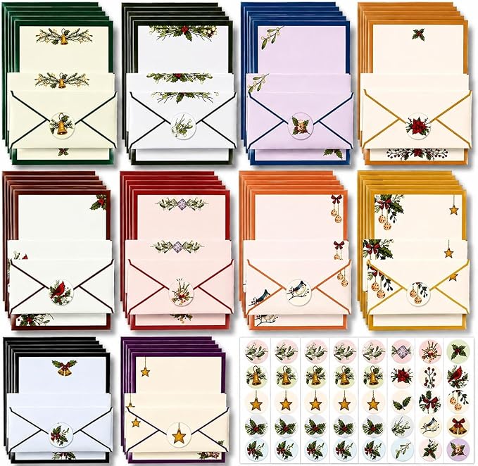 250Pcs Stationery Paper and Envelope Set with 100 Letterhead Papers and 50 Envelopes, 10 Design for Letter Writing Invitations Computer Holidays Party Notes, 8.5x11 Inch-Holy