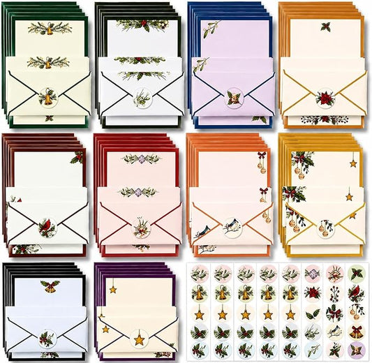 250Pcs Stationery Paper and Envelope Set with 100 Letterhead Papers and 50 Envelopes, 10 Design for Letter Writing Invitations Computer Holidays Party Notes, 8.5x11 Inch-Holy