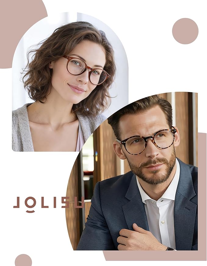 JOLISU 5 Pack Reading Glasses For Women/Men-Blue Light Blocking Computer Reader w/Round Frame - Retro Clear Lens Fake Eyeglasses（1.0）