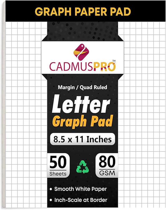 Graph Paper Pads 8.5x11 Inch, 50 Sheets, Double-Sided 80 GSM Quadrille Grid Math Notebook Paper for Students, Engineering Pad, Blueprint Drafting and Architecture Sketching