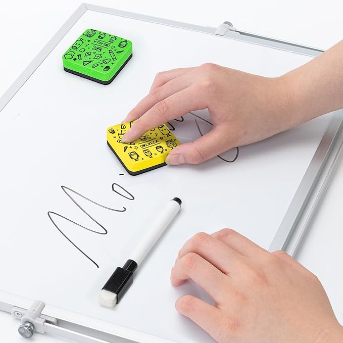 OWLKELA 30Pcs Dry Erase Erasers, Magnetic Whiteboard Eraser, Mini Whiteboard Cleaning Pads for Classroom, Office and Home, Green&Yellow
