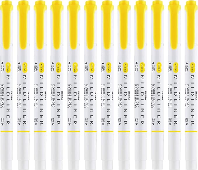 Zebra Pen Mildliner Dual-Tip Highlighters, Broad and Fine Tips, Ideal for Bible Highlighting, No Bleed, School Supplies, Teacher Supplies and Office Supplies, Mild Lemon Yellow Ink, 12-Pack (78550upc)