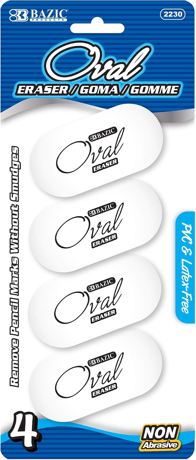 BAZIC White Oval Eraser (4/Pack)
