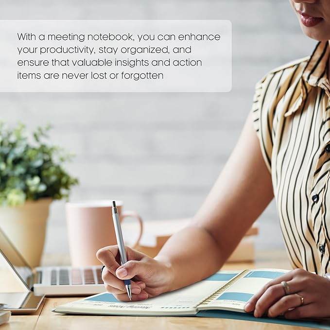 6 Pack of Meeting Notebook for Work Organization - Work Planner Notebook with Action Items, Agenda Planner for Note Taking, 160 Pages (6.9" X 9.9") Project Organizer for Men & Women - Blue