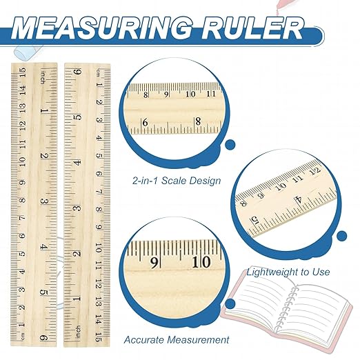 PATIKIL 6 Inch Wooden Rulers, 24Pcs Drafting Ruler Measuring Drafting Tools with Centimeters and Inches for Office Home Teacher Drawing Supplies, Wood