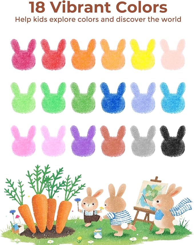 JUPITEARTH Carrot Crayons for Kids 18 Colors, Non Toxic Beeswax Crayons for Toddlers 1-3 with 30-Page Coloring Book & Stickers & 120 PDF Pages, Mess-Free Coloring for Kids Art Supplies Gift
