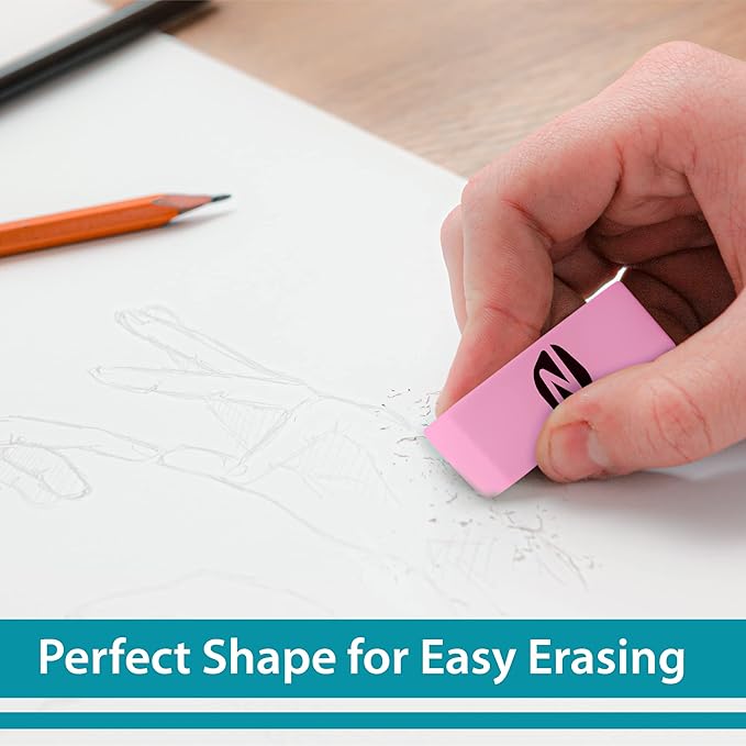 Noverbee 100‑Pack Pink Pencil Erasers – Large Latex‑Free Bulk Erasers for Kids, School, Classroom & Office – Smudge‑Free, Durable, Non‑Toxic Art & Homework Supplies
