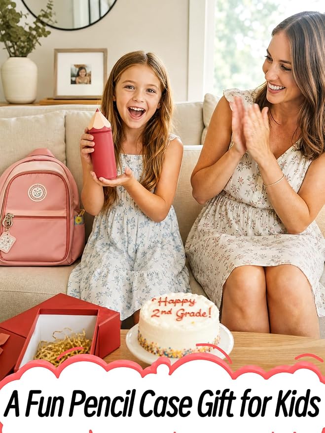 PAMASE Standing 2-in-1 Pencil Case & Pen Holder for Girls Boys, Red | Cute Soft Silicone Pencil Pouch Bag, with Zipper and Pull-Out Base, for Kids School Supplies