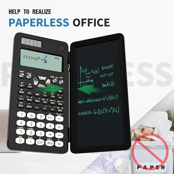 Scientific Calculator for Students, 82MS Foldable Science Calculator with Notepad Solar Energy Science Calculators for Middle and High School Supplies (82MS Black)