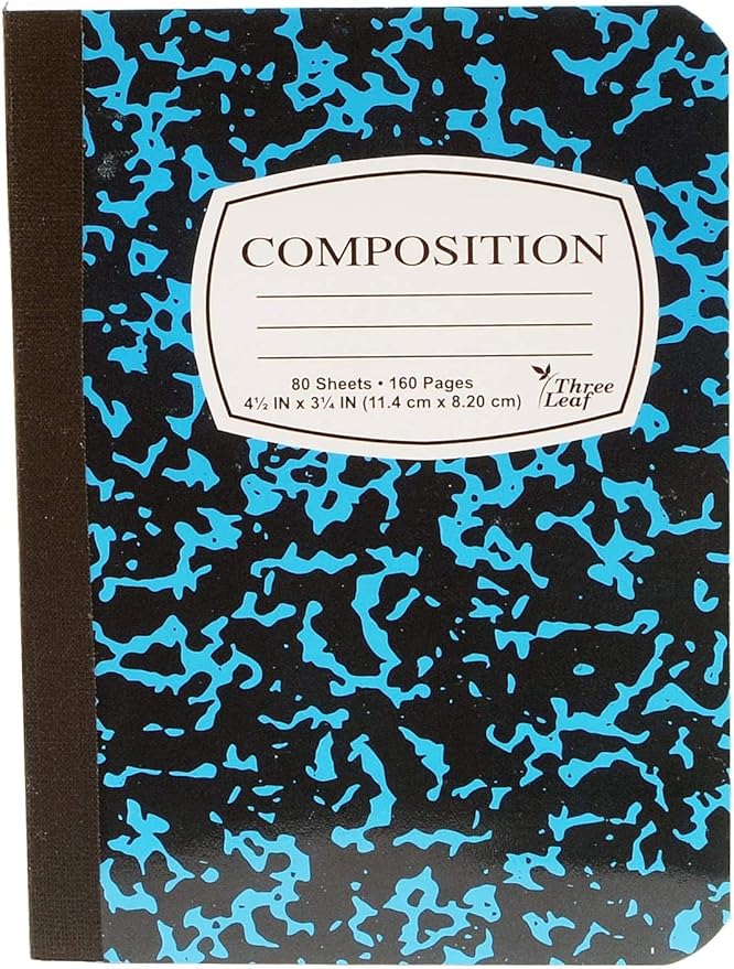 4-Pack Mini Marble Composition Notebooks, 4-1/2" x 3-1/4", College Ruled, 80 Sheet (160 Pages) - Colors: Red, Green, Yellow, Blue, Black. (4-Pack, Random Colors)