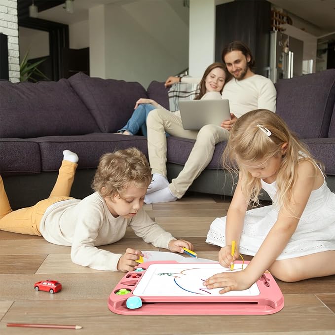 SGILE Toddler Toys for Kids, Large Magnetic Drawing Board for Birthday Gift, Toys for 1 2 3 4 Year Old Girls Boys, Etch & Sketch Pad with 4 Stamps, Learning and Educational, 16 ×13 in, Light Pink