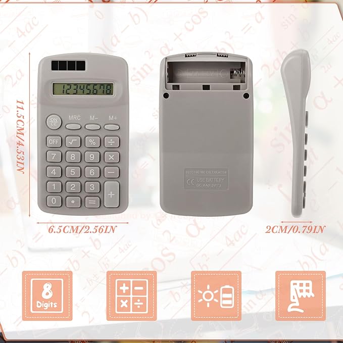 Tellegloww 12 Pcs Pocket Size Solar Calculators Bulk for Classroom Mini Basic Calculator Solar Battery Dual Power 8 Digit Display for Kids Student School Office Accounting Tool
