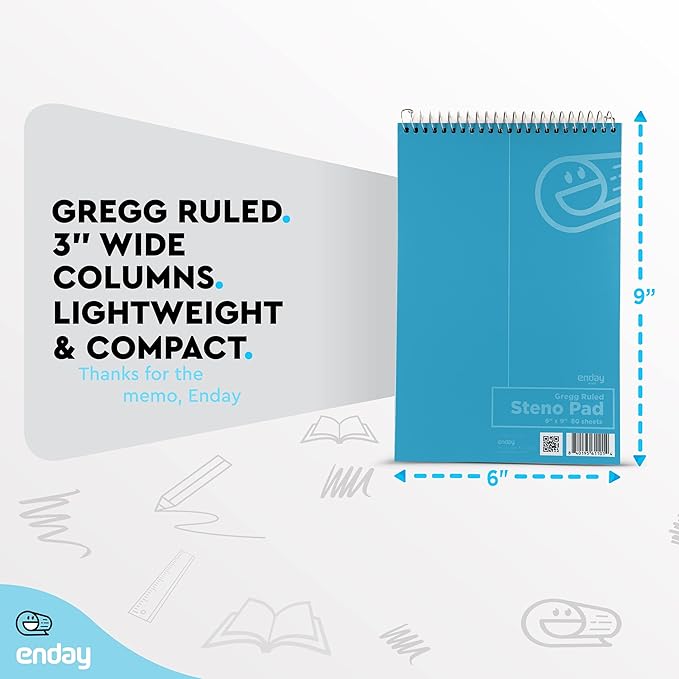 Enday 24 Pack Steno Pads Spiral 6 x 9 Gregg Ruled White Paper, 60 Sheets (120 Pages), Bulk Steno Notebooks for Writing Notes in Office, School, College, University, Colorful Covers